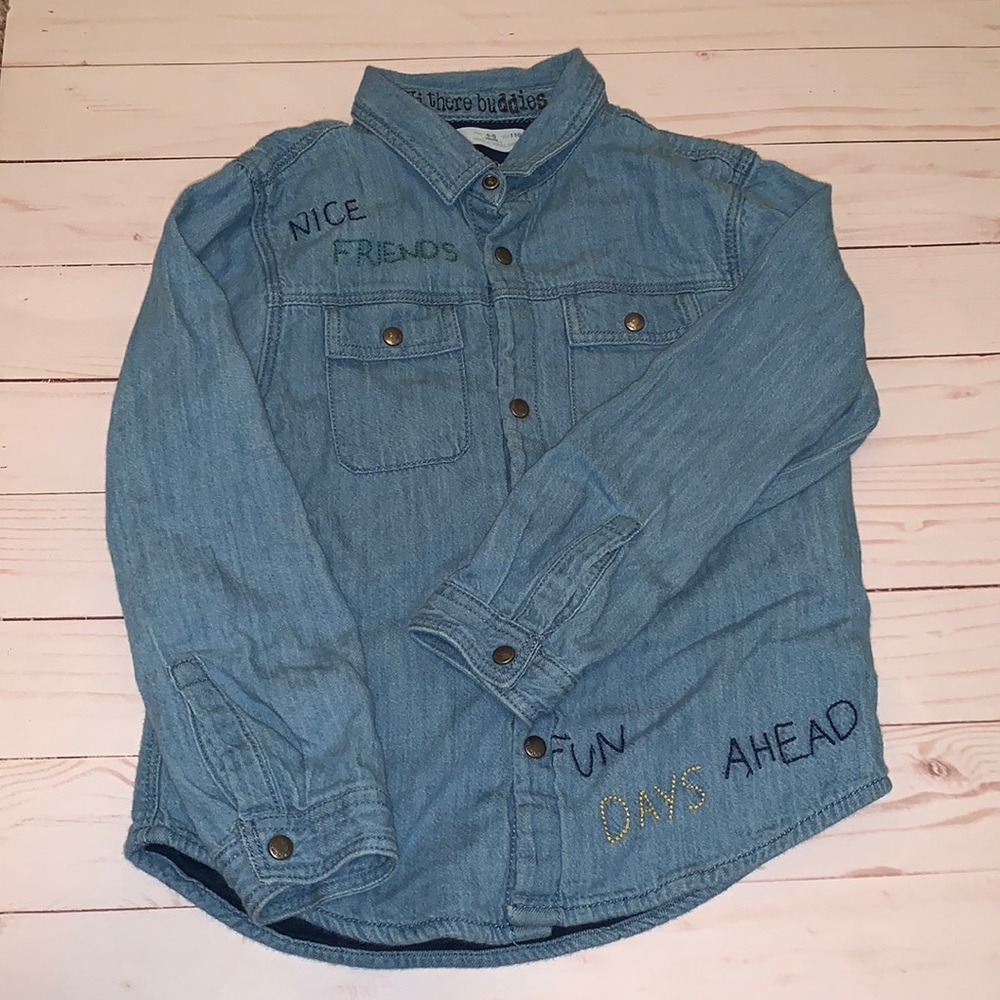 Very fun Zara denim snap up top